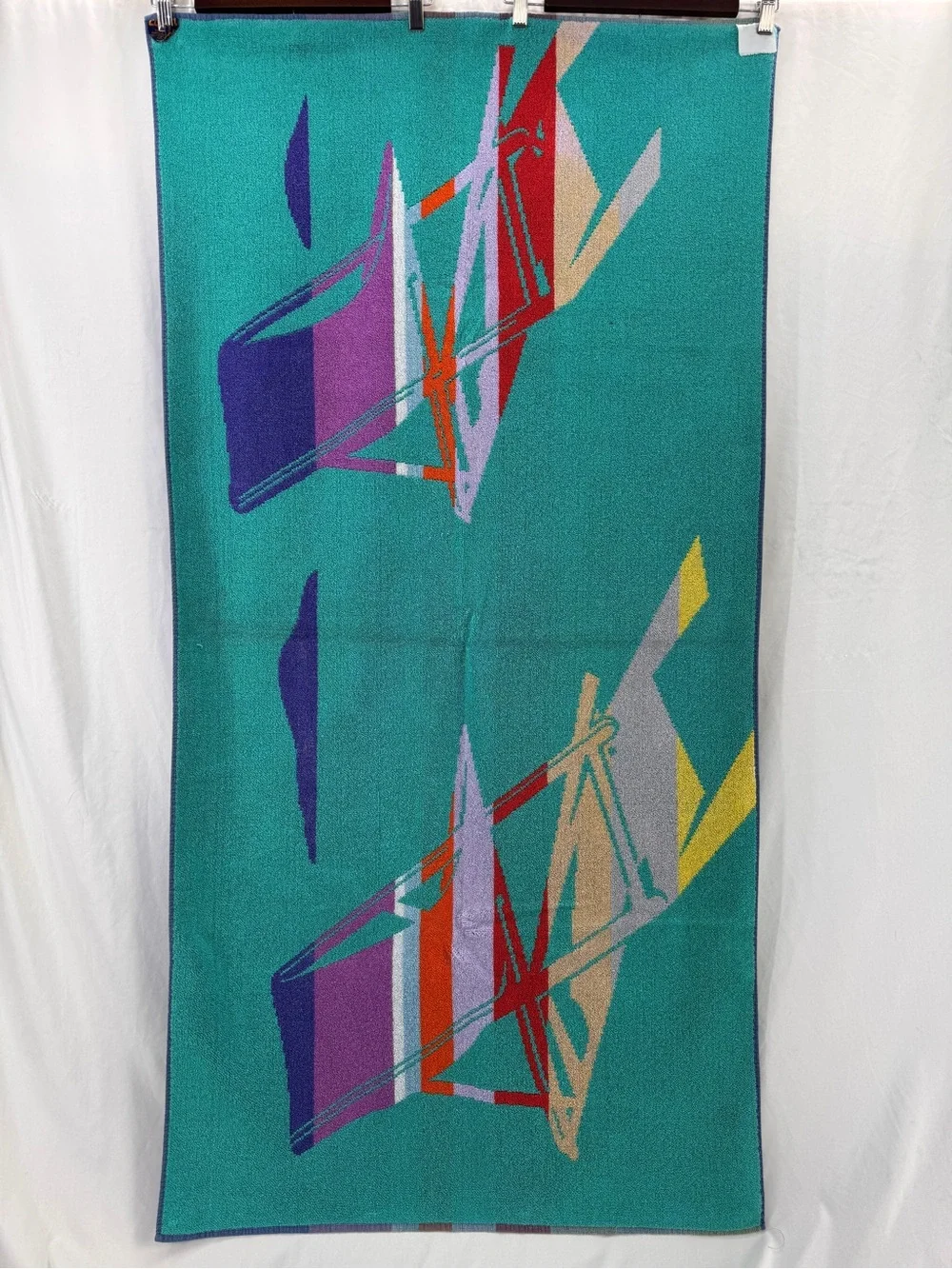 Rare Vintage Cobra 1980s Beach Towel Turquoise Deck Chair Motif Coastal Pop Art